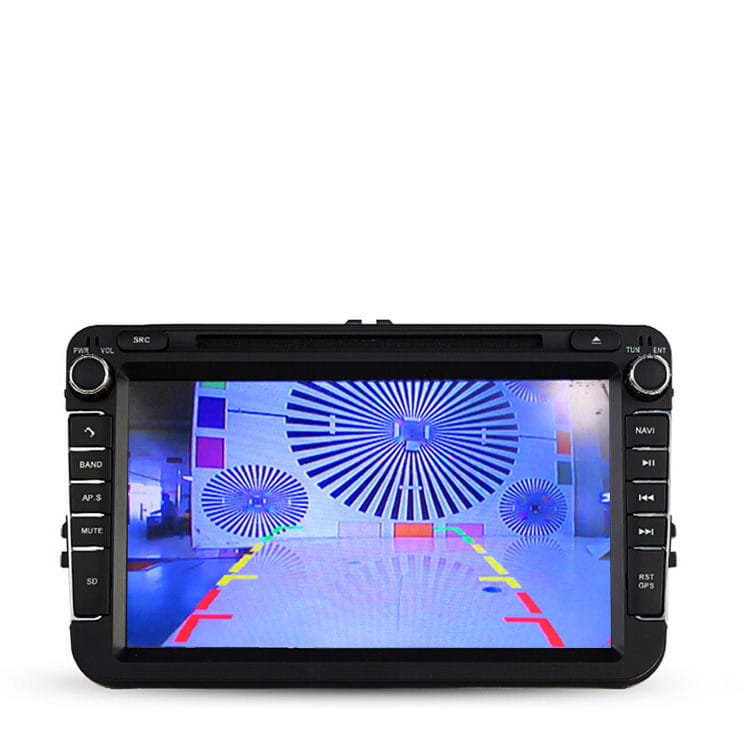 Black car stereo with a 7-inch touchscreen displaying a rearview camera image for hd perforated rear view car camera system.