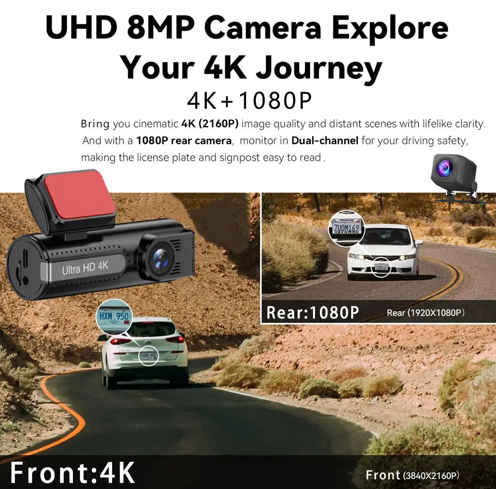 Black UHD 8MP night vision lipstick rear dual lens dash cam with red lens cover and ultra HD 4k label for enhanced vision lipstick machine performance.