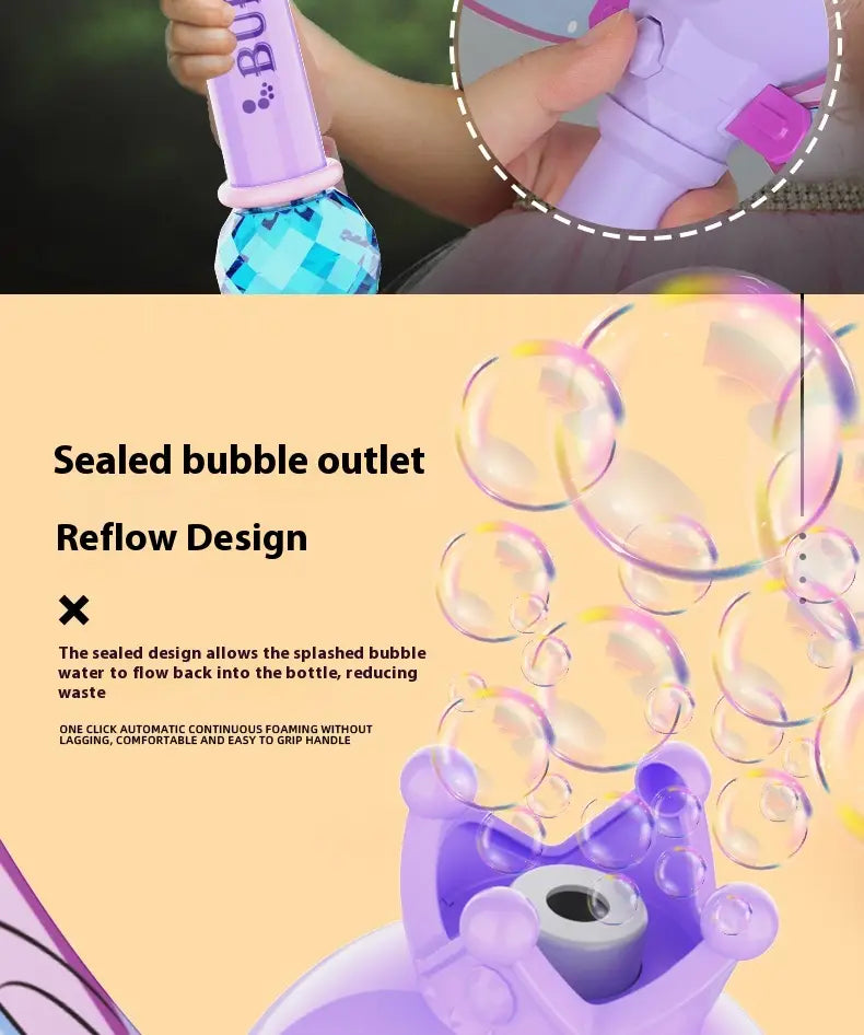 purple and blue fairy bubble stick with a glittery checkered base for creating magical fairy bubbles