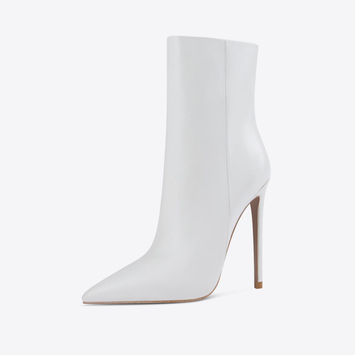 white leather stiletto ankle boots with a sleek pointed toe and high heel for elegant wear