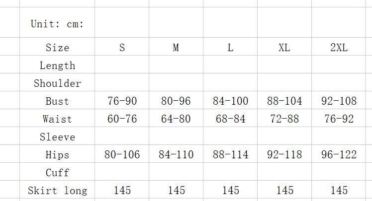 Size chart in centimeters for the gradient sequined birthday party dress slimming host gown showing measurements from size s to 2xl.