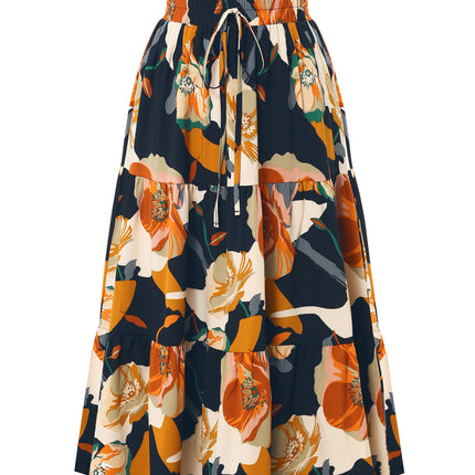 Women's Pleated Floral Print Elastic Waist Skirt - Royalessencelux