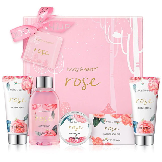 Bath and Body Gift Set for Women Body & Earth 5 Pcs Rose Spa Set Gifts for Women Self Care Kit Lotion Sets for WomenChristmas Gifts for Women - Royalessencelux