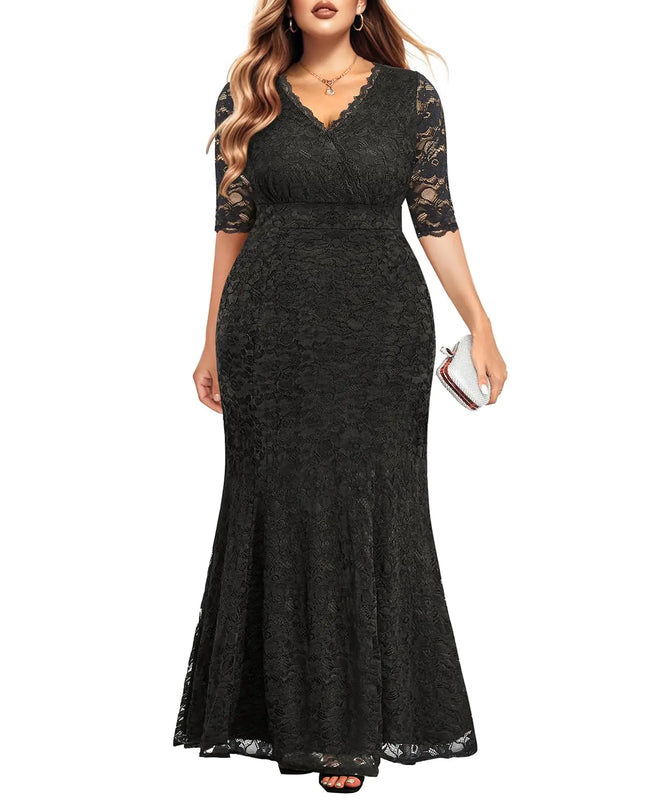 Plus Size Formal Dresses Black Evening Gowns Women Lace Prom Long Wedding Guest Mother Elegant Mermaid Maxi Dress 2025
