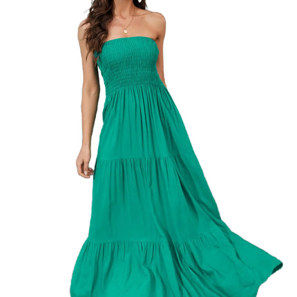 Daenery Women Strapless A Line Maxi Dress Tube Top Backless Casual Summer Dress