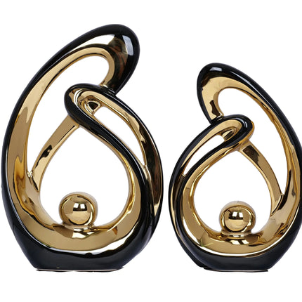 2 PCS Black Decor Accent Ceramic Statue Black and Gold Mid Century Modern Home Decor Accents Sculpture Decorations Centerpieces for Living Room Bookshelf Shelf Coffee Table Kitchen Office Dining Table - Royalessencelux
