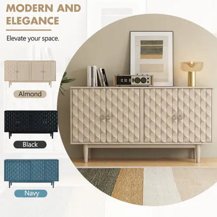 Modern 4-door Sideboard With Convex Doors And 2 Silver Handles For Living Room, Dining Room, Kitchen - Royalessencelux