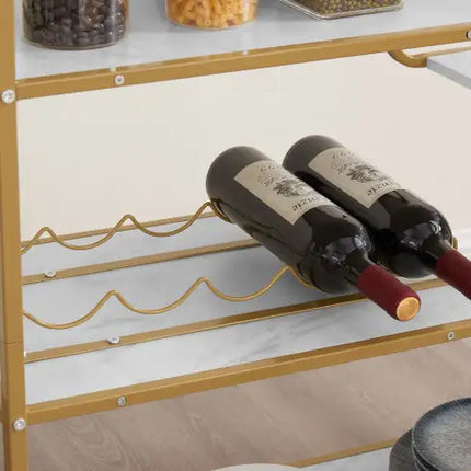 6-Tier Bar Cart, Slide Bar Serving Cart, Retro Style Wine Cart For Kitchen, Beverage Cart With Wine Rack And Glass Holder, Rolling Drink Trolley For Living Room, Dining Room - Royalessencelux