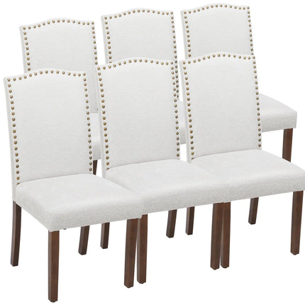 DUMOS Upholstered Dining Chairs Set of 6 Modern Upholstered Fabric Dining Room Chair with Nailhead Trim and Wood Legs Mid-Century Accent Dinner Chair for Living Room Kitchen Grey - Royalessencelux