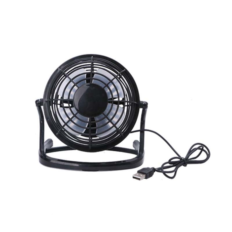 Black mini portable usb fan with circular grille and sturdy stand for desktop and laptop use serving as an efficient fan cooler drop