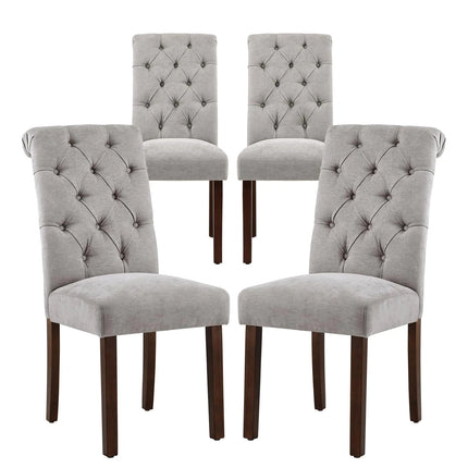 COLAMY Button Tufted Dining Chairs Set of 4 Parsons Upholstered Fabric Dining Room Chairs Kitchen Chairs with Wood Legs and Padded Seat Light Grey - Royalessencelux