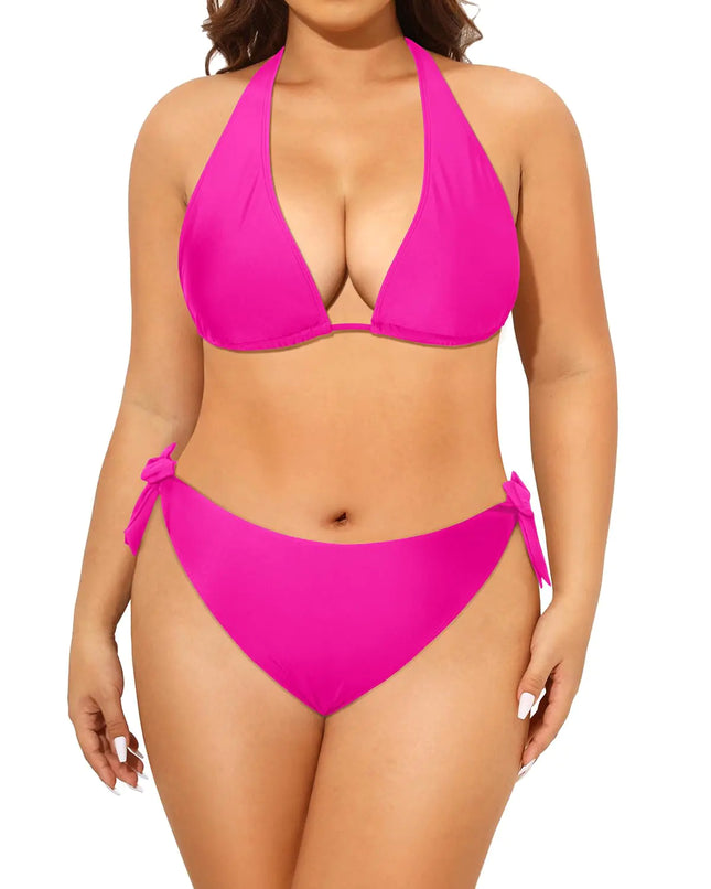 Tempt Me Women Pink Plus Size Triangle Bikini Halter Two Piece Swimsuit Sexy Tie Side Bathing Suits 20 Plus