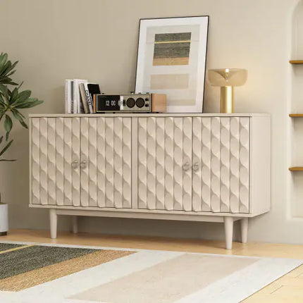 Modern 4-door Sideboard With Convex Doors And 2 Silver Handles For Living Room, Dining Room, Kitchen - Royalessencelux