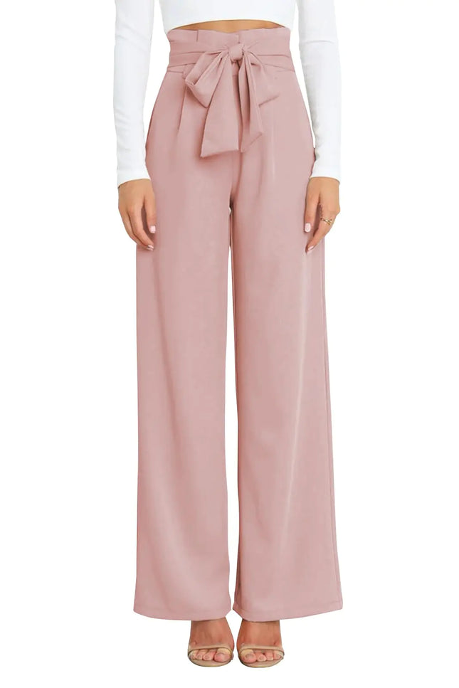 GUOLEZEEV Women Dress Pants High Waisted Wide Leg Pants Interview Outfit Business Pants Pink S