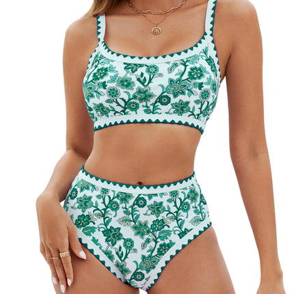 MELYUM High Waisted Bikini Sets for Women 2 Piece Tummy Control Swimsuit Floral Full Coverage Bathing Suit Teens Girls