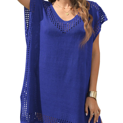 Chalier Hollow Out Swimsuit Coverup for Women Womens Bathing Suit Beach Cover Up Swimwear Dress (D-Royal Blue One Size)