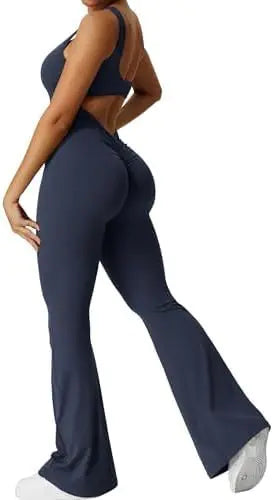 Women Sleeveless Flare Jumpsuits Fitness Yoga Long Pants - Royalessencelux