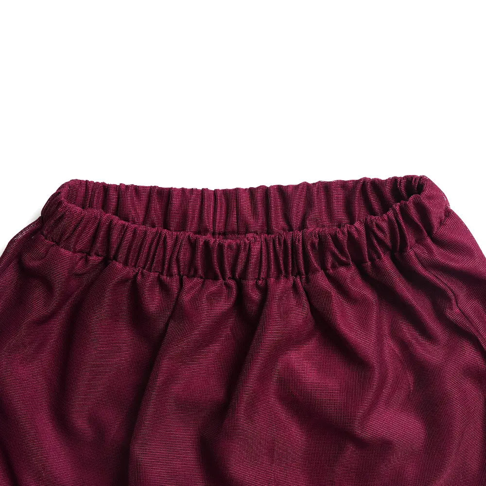 maroon textured fabric pants with elastic waistband from the solid color hot drilling plus size two piece set