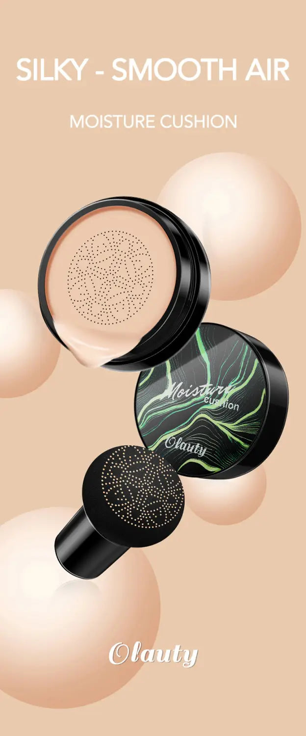 Ivory marbled air cushion foundation compact featuring a black and green marbled design with a sheer silky finish for smooth cream foundation application.