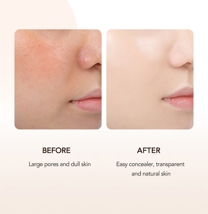 Ivory marbled air cushion foundation with sponge featuring a transparent natural-looking cream foundation that effortlessly covers large pores and dull skin for a flawless finish.
