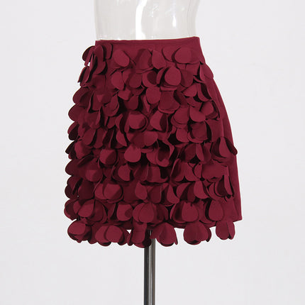 Design Sense Stitching Wafer Decoration Short A- Line Skirt - Royalessencelux