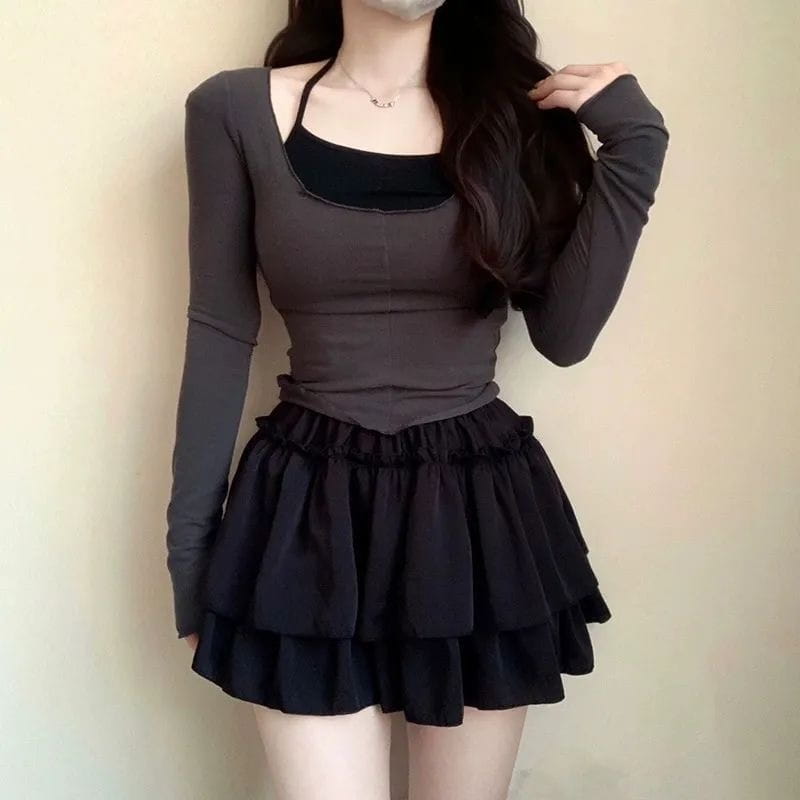 black tiered ruffle skirt pure desire style pettiskirt slimming ballet skirt with layered design and lightweight fabric for elegant movement