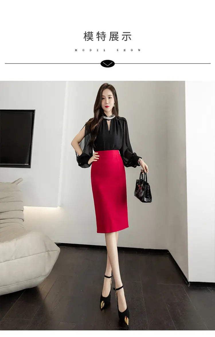 A sleek vibrant red satin pencil skirt high waisted showcasing a skirt elegant tight fit suitable for line sheath skirt styling.