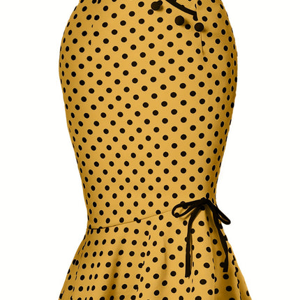 Button Lace-up Polka Dots Half Body Slim-fit Fishtail Skirt - Royalessencelux