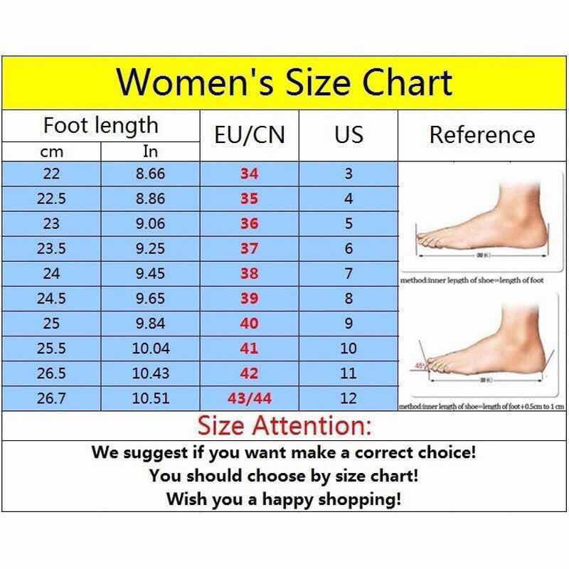 women’s size chart with blue and yellow table displaying foot length measurements in cm and inch eu cn us sizes reference numbers and illustrated foot diagrams for large size heel women’s leather boots.