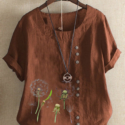 Artistic Retro Cotton And Linen Printed Casual Shirt Women's Top - Royalessencelux