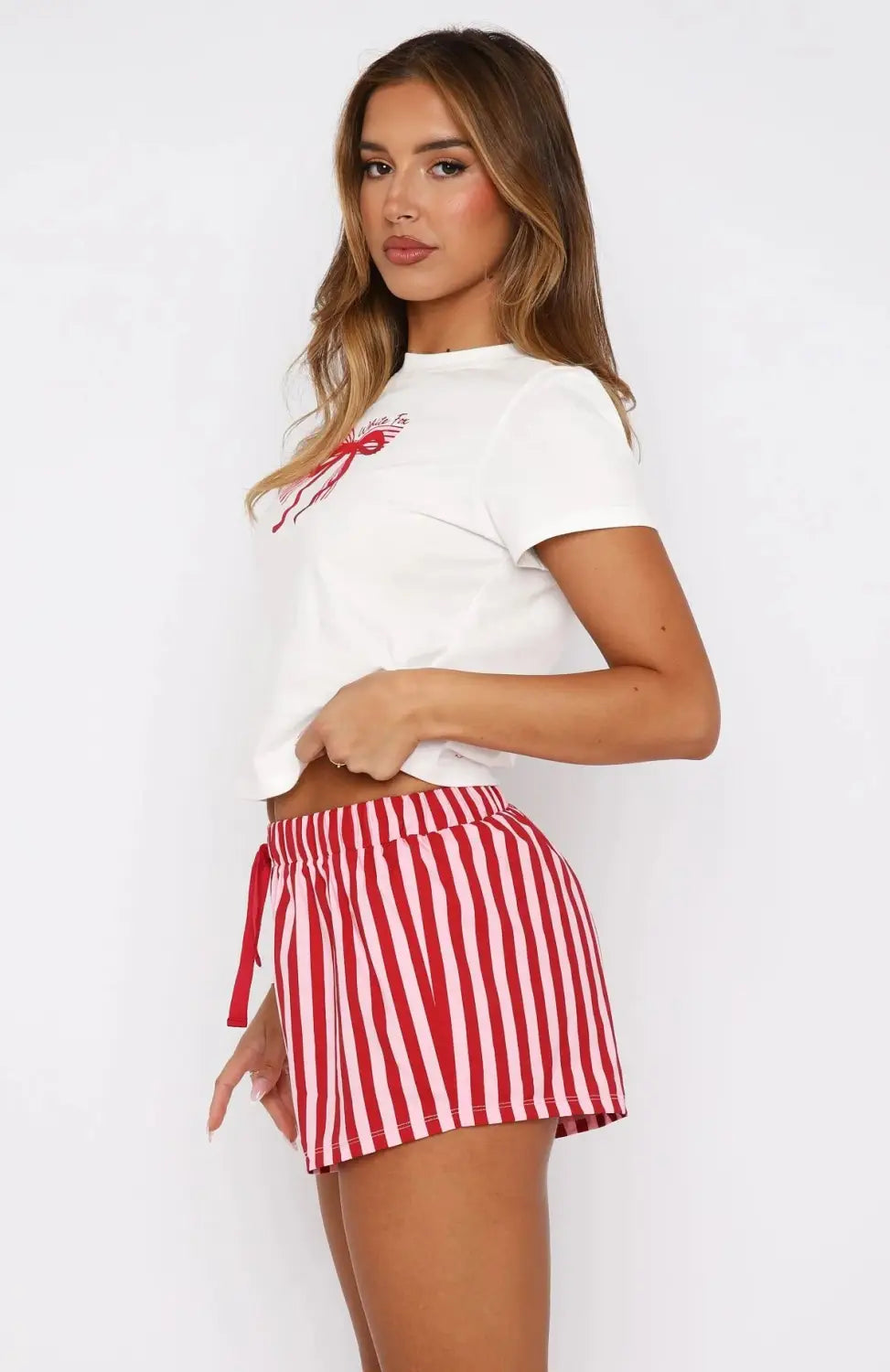 red and white vertically striped shorts with a drawstring waist from the white fox shorts sweetheart pajamas printing suit collection