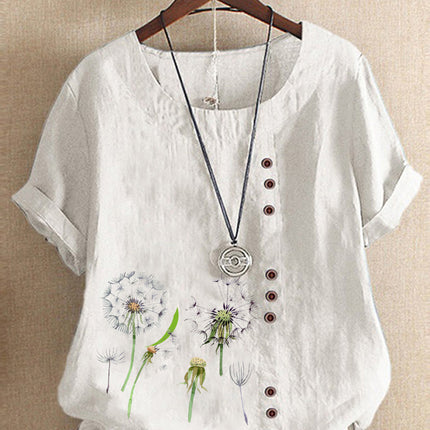 Artistic Retro Cotton And Linen Printed Casual Shirt Women's Top - Royalessencelux