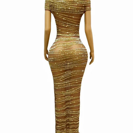 Sexy Luxury Shiny Rhinestone Dress Performance Costume Party Evening Dress - Royalessencelux