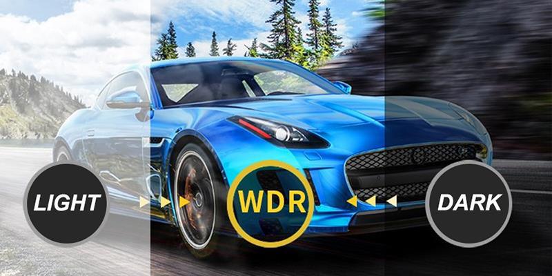 a vibrant blue jaguar f-type sports car displayed with a 1080p dual dashcam featuring three recording and rear car reversing capabilities