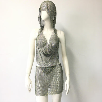 Sexy Stretch Fishnet Rhinestone Tight Group Suit - Royalessencelux