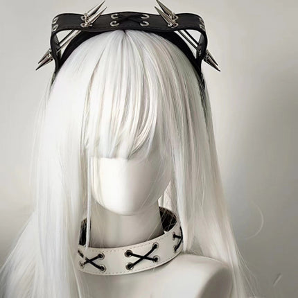 Sharp Claw Kitty Leather Punk Cat Ear Rivet Headband - Royalessencelux
