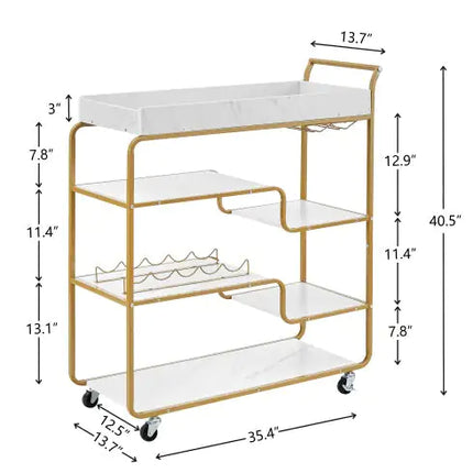 6-Tier Bar Cart, Slide Bar Serving Cart, Retro Style Wine Cart For Kitchen, Beverage Cart With Wine Rack And Glass Holder, Rolling Drink Trolley For Living Room, Dining Room - Royalessencelux