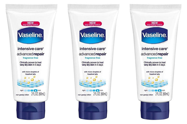 Vaseline Intensive Care Advanced Repair Fragrance Free Moisture Body Lotion 2 Oz Travel Size (Pack Of 3) - Royalessencelux