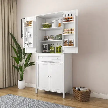 70.87Tall Kitchen Pantry, Storage Cabinet , Kitchen Cabinet , Drawer And Adjustable Shelves, For Kitchen, Dining Room, White - Royalessencelux