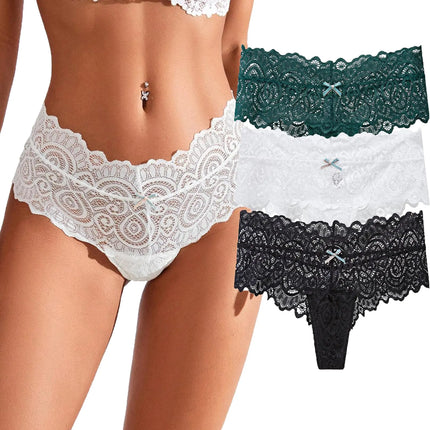 ZZSHLMY Womens Sexy Thongs Lace Panties Underwear Low Rise Plus Size Underpants Pack of 3