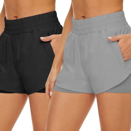 HKJIEVSHOP 2 Pack Athletic Shorts for Women Quick Dry Running Shorts with Pockets High Waisted Workout Gym Sports Shorts
