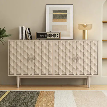 Modern 4-door Sideboard With Convex Doors And 2 Silver Handles For Living Room, Dining Room, Kitchen - Royalessencelux