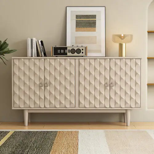 Modern 4-door Sideboard With Convex Doors And 2 Silver Handles For Living Room, Dining Room, Kitchen - Royalessencelux