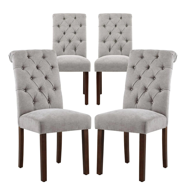COLAMY Button Tufted Dining Chairs Set of 4 Parsons Upholstered Fabric Dining Room Chairs Kitchen Chairs with Wood Legs and Padded Seat Light Grey - Royalessencelux