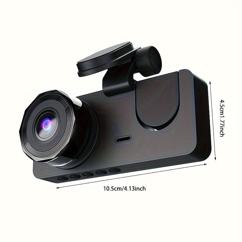 black plastic 4k ultra hd triple recording dash cam with prominent lens and adjustable mounting bracket for versatile recording dash use