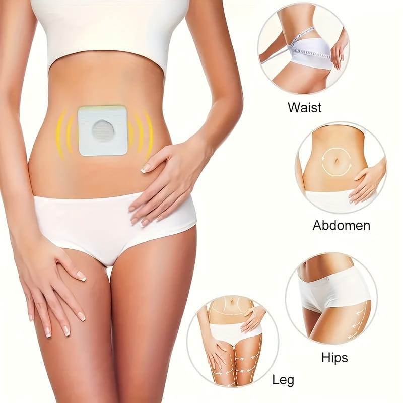 white square adhesive belly button patch with a circular indentation designed for magnetic slimming navel belly button use