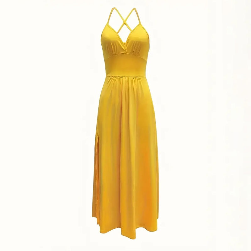 Women's Deep V Neck Backless High Slit Maxi Evening Dress Spaghetti Strap Long Gown