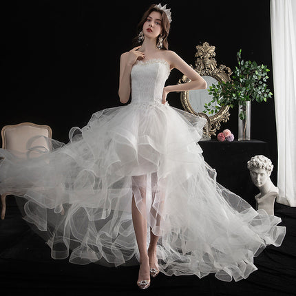 Short Front And Back Length Small Trailing Wedding Dress - Royalessencelux