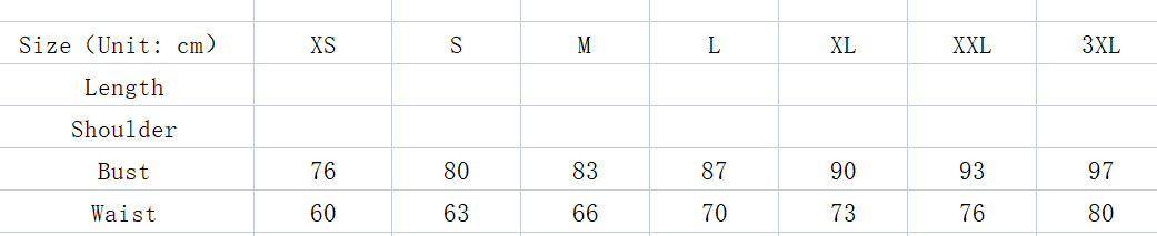 Size chart in centimeters for the light blue floral vocal choral art exam long skirt displaying measurements from XS to 3XL.