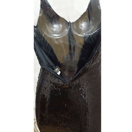 Deep V-Neck Sequined Fringed Backless Slip Dress - Royalessencelux